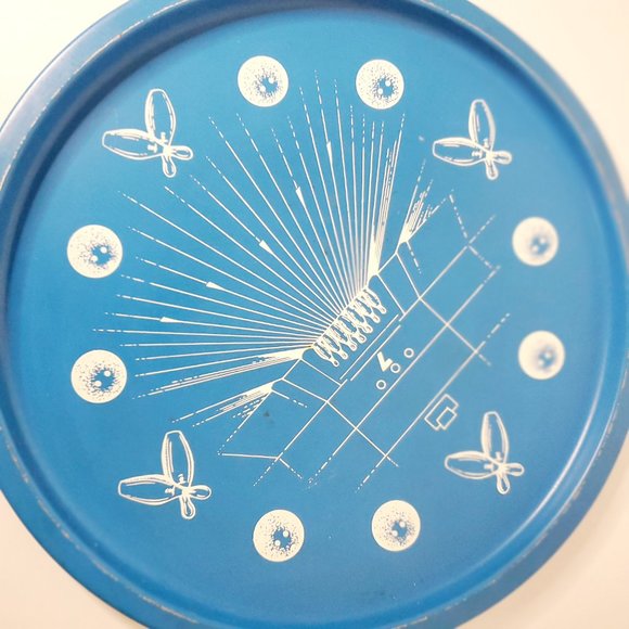 Vintage Blue and White Bowling Alley Tin Serving Tray - Picture 2 of 3